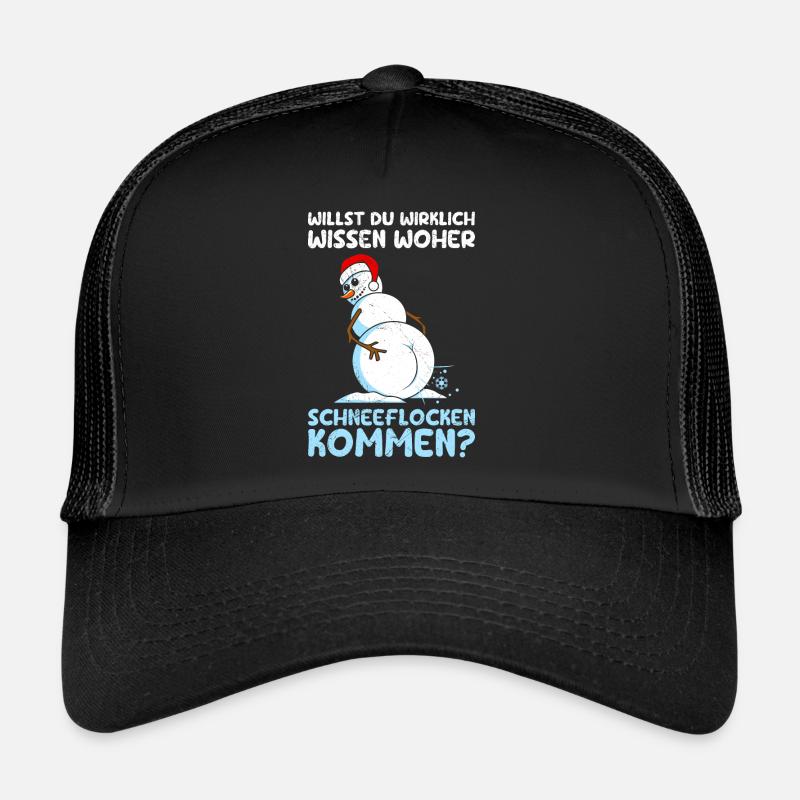 Schneemann Willst du Wissen Woher Schneeflocken - Trucker Cap - Schwarz/Schwarz