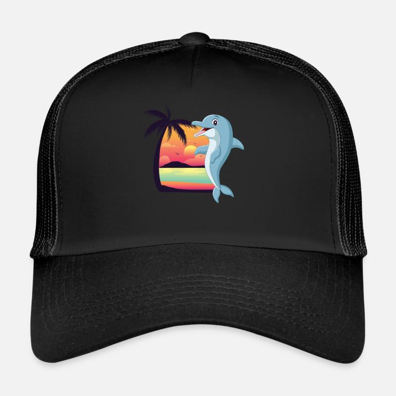 Dolphin Beach Palm Tree Sunset Trucker Cap