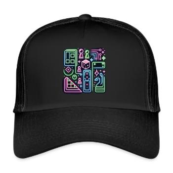 Board Game Adventure in Neon and Cyber Style - Trucker Cap - black/black - Front