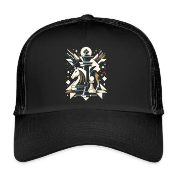 Geometrisches Schachmeister-Design - Trucker Cap - Schwarz/Schwarz - Vorne