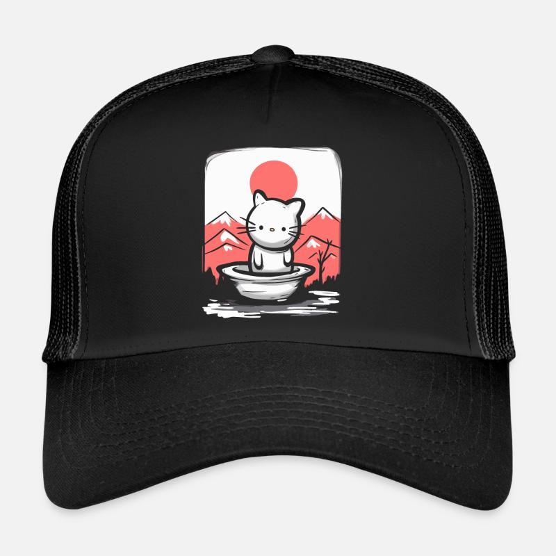Japan under red sun, is a cute cat - Trucker Cap - black/black