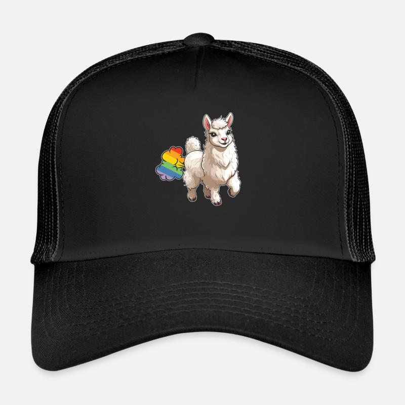 Lama Llama Lustig Regenbogenfurz - Trucker Cap - Schwarz/Schwarz