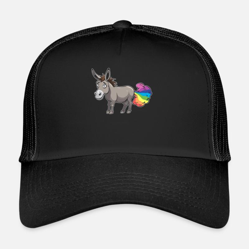 Muli Esel Lustig Regenbogenfurz - Trucker Cap - Schwarz/Schwarz