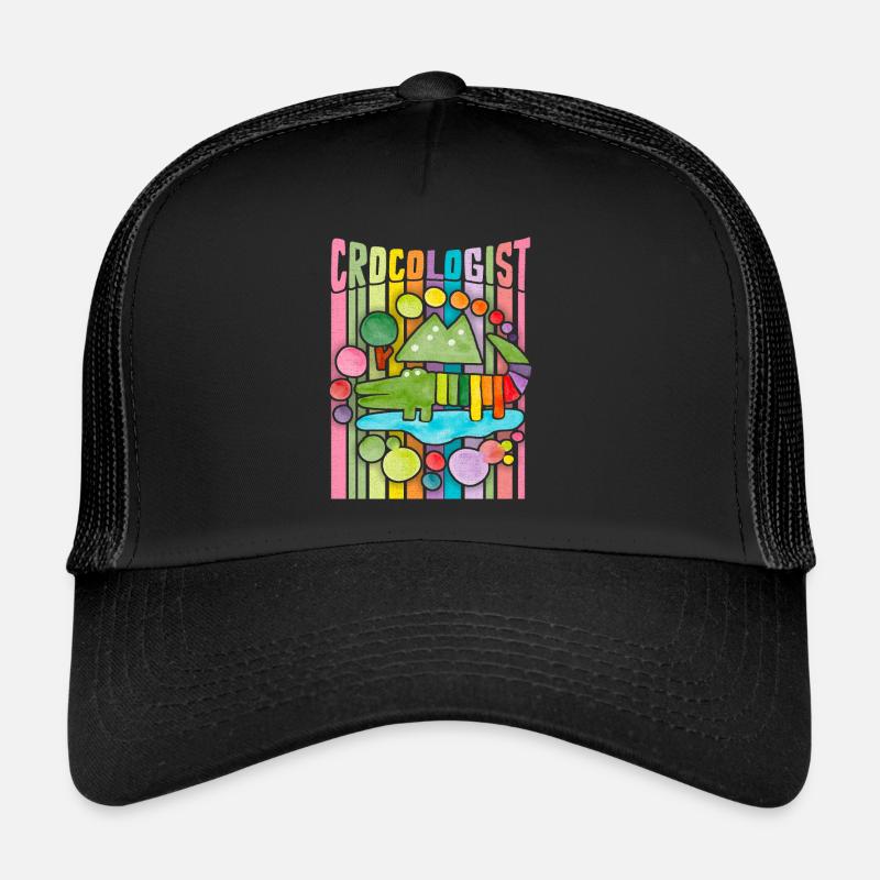 Lustiger Krokodil Spruch, Crocologist Regenbogen - Trucker Cap - Schwarz/Schwarz