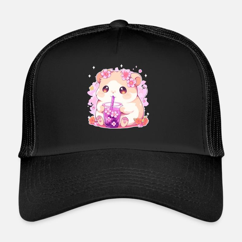 Kawaii Hamster Drinks Boba Bubble Tea Chibi Trucker Cap
