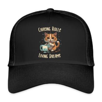 Tumbling Paper Rolls: Playful Cat - Trucker Cap - black/black - Front