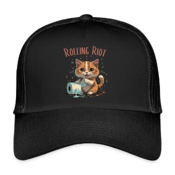 Paper Roll Adventure: Cute Cat - Trucker Cap - black/black - Front