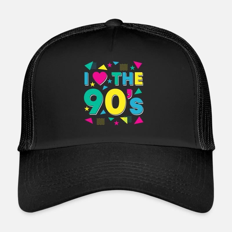 Gelbe 90er Retro Liebe Feier Laune - Trucker Cap - Schwarz/Schwarz
