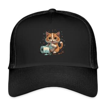 Cats playing with a toilet paper roll - Trucker Cap - black/black - Front