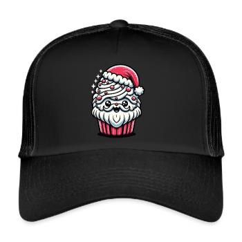 Sweet Christmas Greeting: Cupcake Santa - Trucker Cap - black/black - Front