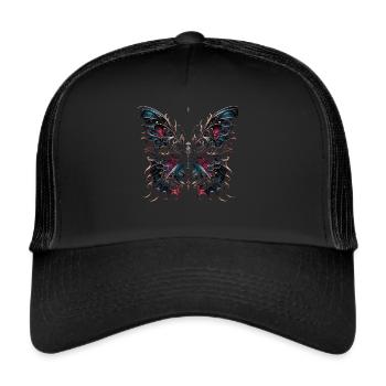 Dunkle Flügel: Gotischer Schmetterlingszauber - Trucker Cap - Schwarz/Schwarz - Vorne