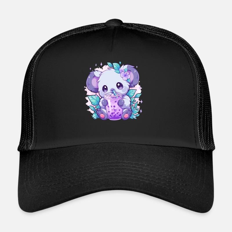 Kawaii Koala Drinks Boba Bubble Tea Chibi Trucker Cap