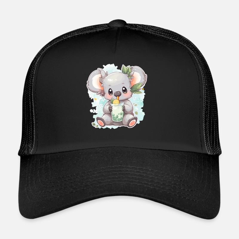 Kawaii Koala Drinks Boba Bubble Tea Chibi Trucker Cap