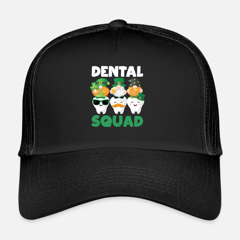 Dental Squad Zahn Niedlichen Gnom Saint Patricks - Trucker Cap - Schwarz/Schwarz