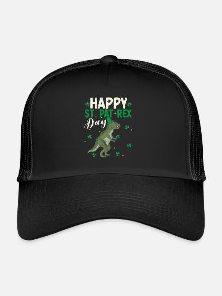Happy St.Pat-Rex Day Saint Patrick Dinosaur - Trucker Cap - black/black - Front
