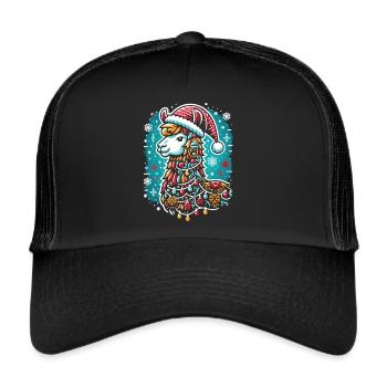 Lama festif : la magie de Noël - Casquette trucker  - noir/noir - Devant