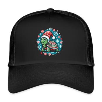 Turtle in Winter Wonderland: Snowflake Dance - Trucker Cap - black/black - Front