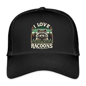 Waschbär im Wald: "I love Racoons" - Trucker Cap - Schwarz/Schwarz - Vorne