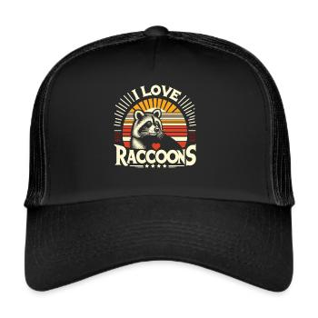 Nostalgic raccoon: "I love Racoons" - Trucker Cap - black/black - Front