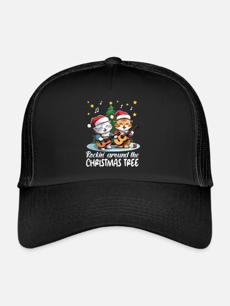 Les chats fêtent Noël avec des guitares et du rock’n’roll - Casquette trucker  - noir/noir - Devant
