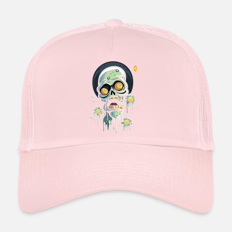 Blumen Power und ein erschrockener Schädel Trucker Cap