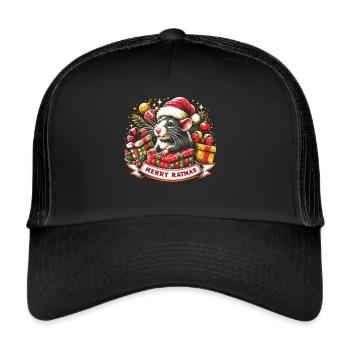 Frohe Ratte - Frohe Weihnachten - Trucker Cap - Schwarz/Schwarz - Vorne