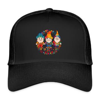 Three Hippie Gnomes Groovy Bandage Dye Gnomies - Trucker Cap - black/black - Front