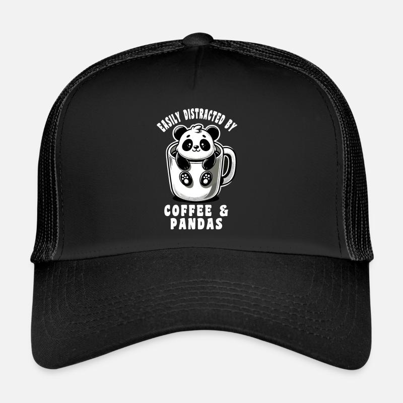 Pandas et café Facilement distrait Coffee Panda Casquette trucker 