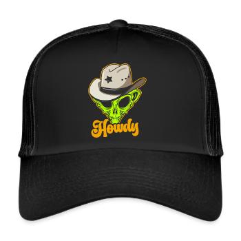 Howdy Alien Cowboy Space UFO Funny Western Rodeo - Trucker Cap - Schwarz/Schwarz - Vorne