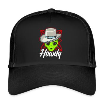 Howdy Alien Cowboy Space UFO Funny Western Rodeo - Trucker Cap - Schwarz/Schwarz - Vorne