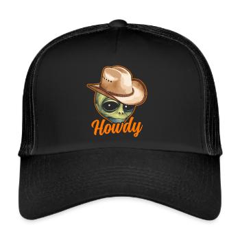 Howdy Alien Cowboy Space UFO Funny Western Rodeo - Trucker Cap - Schwarz/Schwarz - Vorne