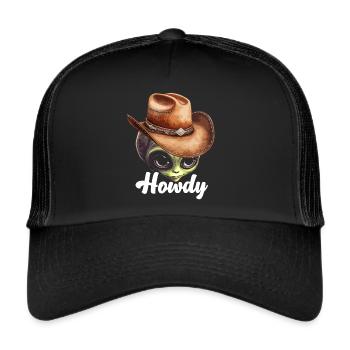 Howdy Alien Cowboy Space UFO Funny Western Rodeo - Trucker Cap - Schwarz/Schwarz - Vorne