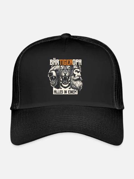 Bearded Grandpa Bear Tiger Grandpa Gift Beard Beard Bearer - Trucker Cap - black/black - Front