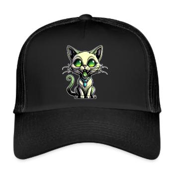 Cute Green Alien Cat - Trucker Cap - black/black - Front