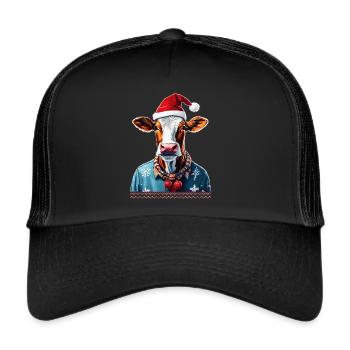 lustige Kuh, Ugly Christmas Xmas Weihnachten - Trucker Cap - Schwarz/Schwarz - Vorne