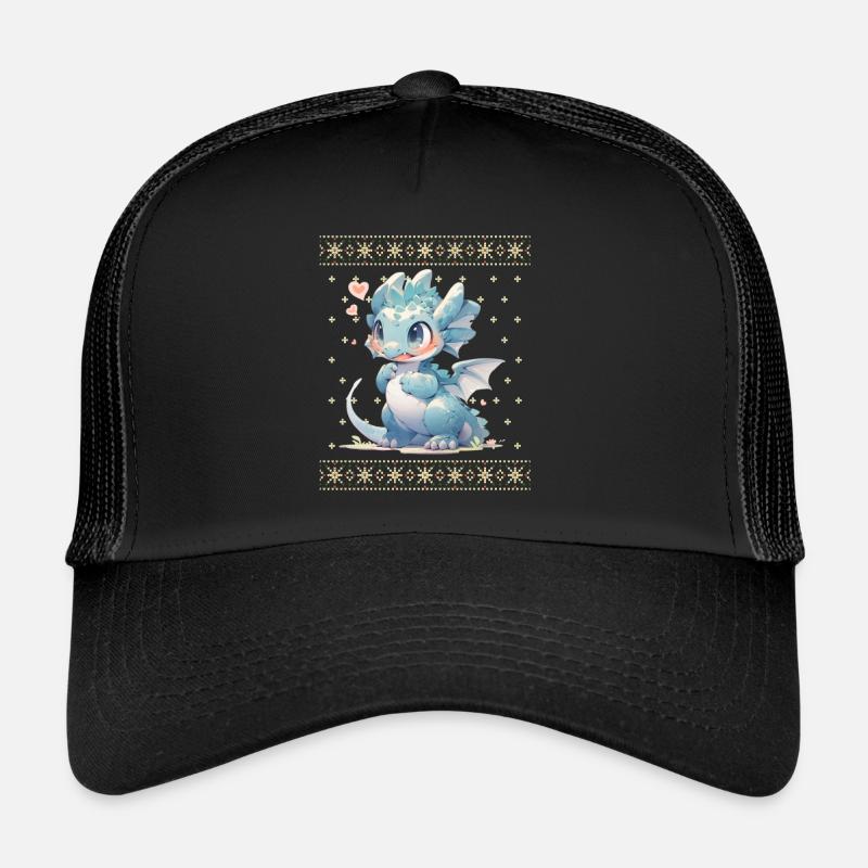 Dragon kawaii dans le style pull de Noël moche Casquette trucker 