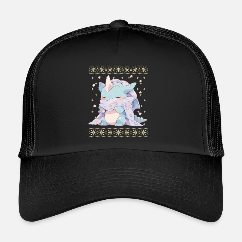 Dragon kawaii dans le style pull de Noël moche Casquette trucker 