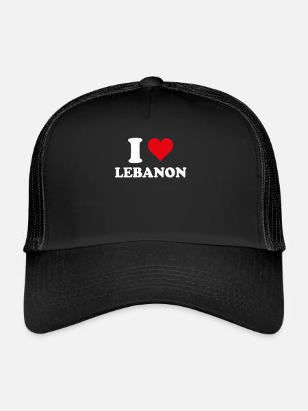 I Love Liban Coeur Cadeau Libanais Libanaise - Casquette trucker  - noir/noir - Devant