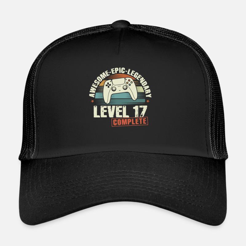 Level 17 Complete Geschenk zum 17. Geburtstag - Trucker Cap - Schwarz/Schwarz