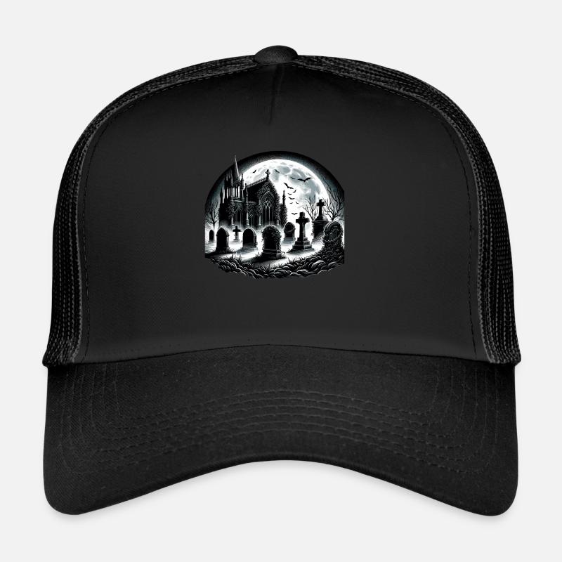 Moonlit Gothic Graveyard: Eerie Night Scene Trucker Cap