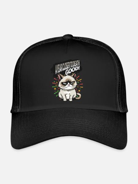 Plus près de la mort - Pyjama Angry Cat Happy New Year - Casquette trucker  - noir/noir - Devant