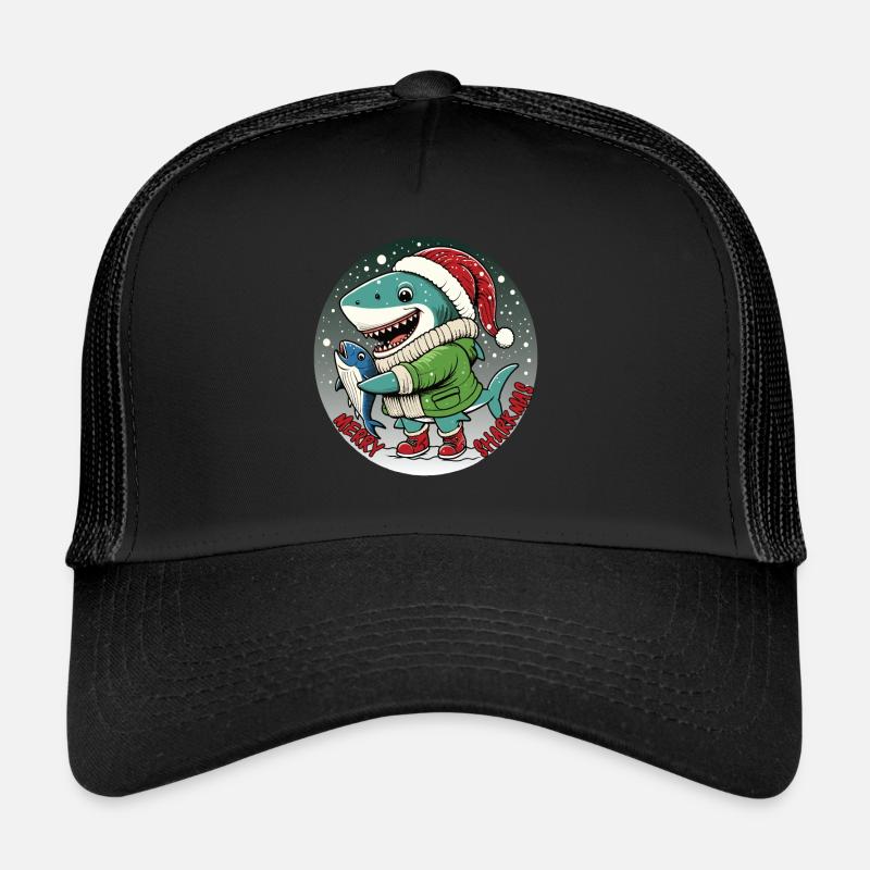 Santa shark catch a fish, Merry Sharkmas Trucker Cap