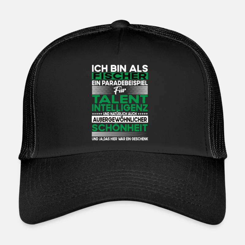 Fischer Bescheiden - Lustiger Spruch - Trucker Cap - Schwarz/Schwarz