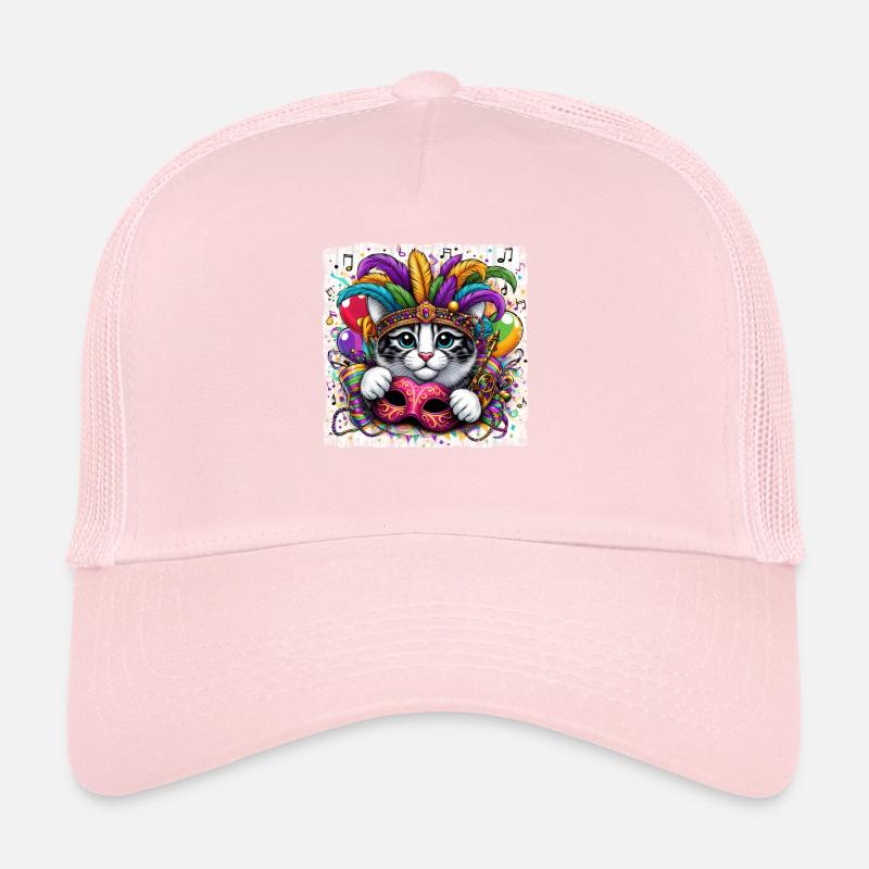Mardi Gras Chat Masque Plume Coiffe Casquette trucker 