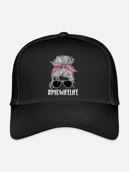 Infirmière sage-femme accoucheuse - Casquette trucker  - noir/noir - Devant