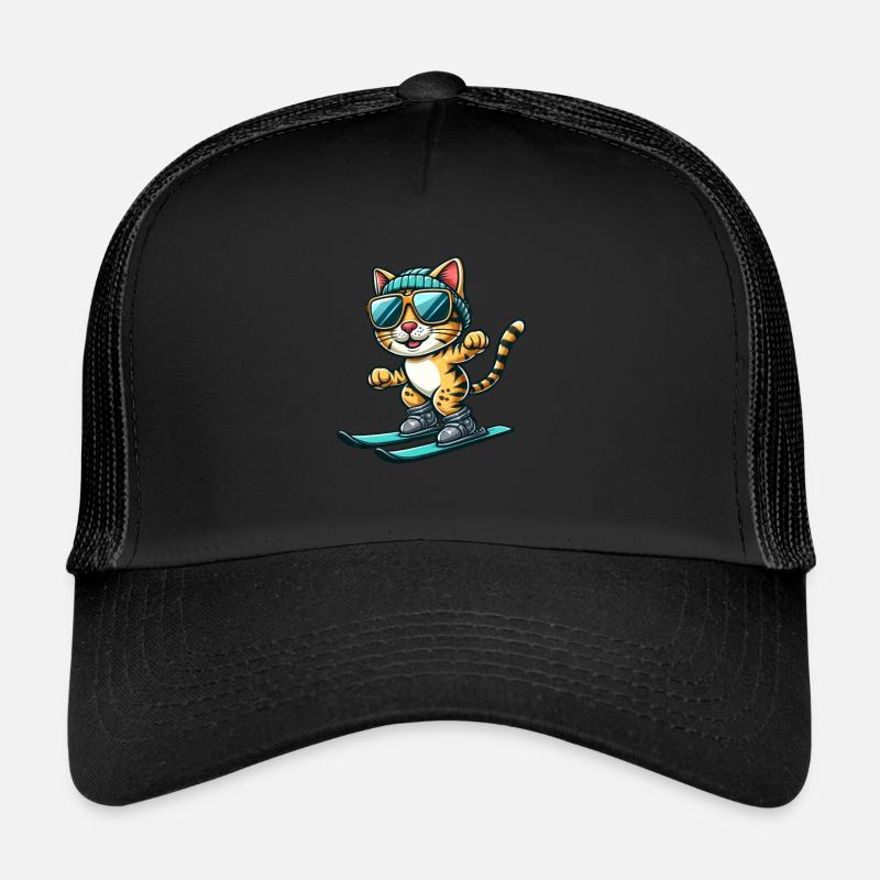 Jolie boîte de dessin animé sur skis chat du Bengale Casquette trucker 