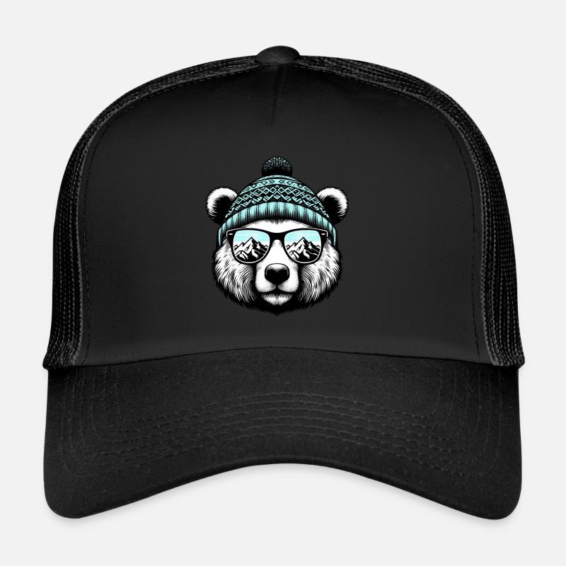 Lustiger Bär mit Strickmütze Skiurlaub Snowboard - Trucker Cap - Schwarz/Schwarz