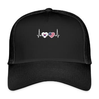 Südkorea USA Herzschlag Flagge Amerikaner Koreaner - Trucker Cap - Schwarz/Schwarz - Vorne