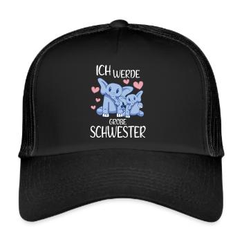 Ich werde große Schwester Elefanten Girls - Trucker Cap - Schwarz/Schwarz - Vorne