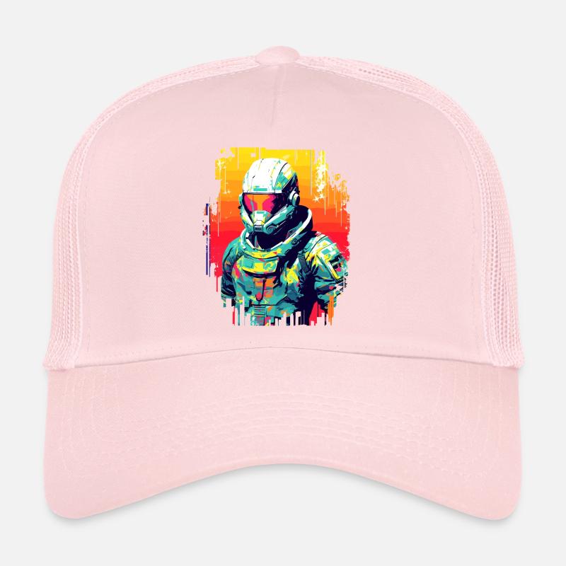 Mann mit Helm Videospielfigur futuristisch Trucker Cap